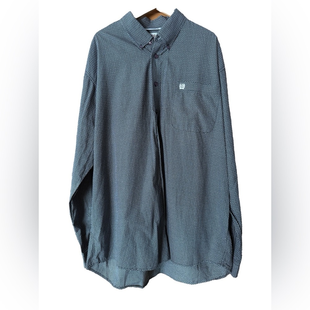 Cinch long sleeve button down shirt mens sz XL Geometric Blue white tan